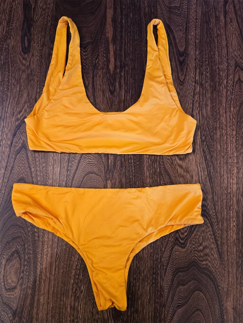 The Mai Everyday Bikini Bottom and Top in the Color Tangerine in Size L and XL